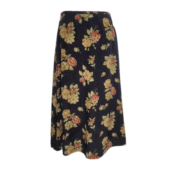 VINTAGE 80s Talbots skirt dark romantic floral‎ silk grunge midi S - Picture 1 of 8
